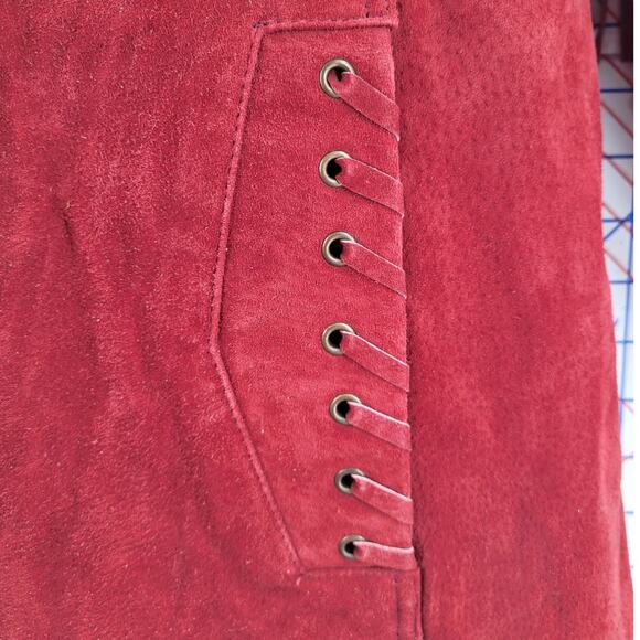 Maroon Western Fringe Layer Cozy Lined Snap Jacket Vintage Chic Womens - Picture 10 of 16